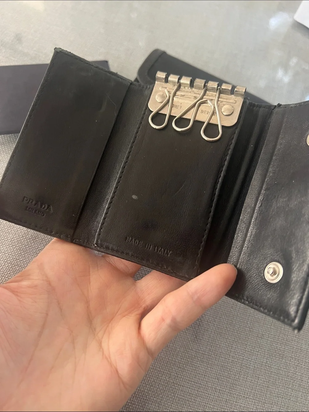 Prada Black Nylon Triangular Logo Wallet Duo
